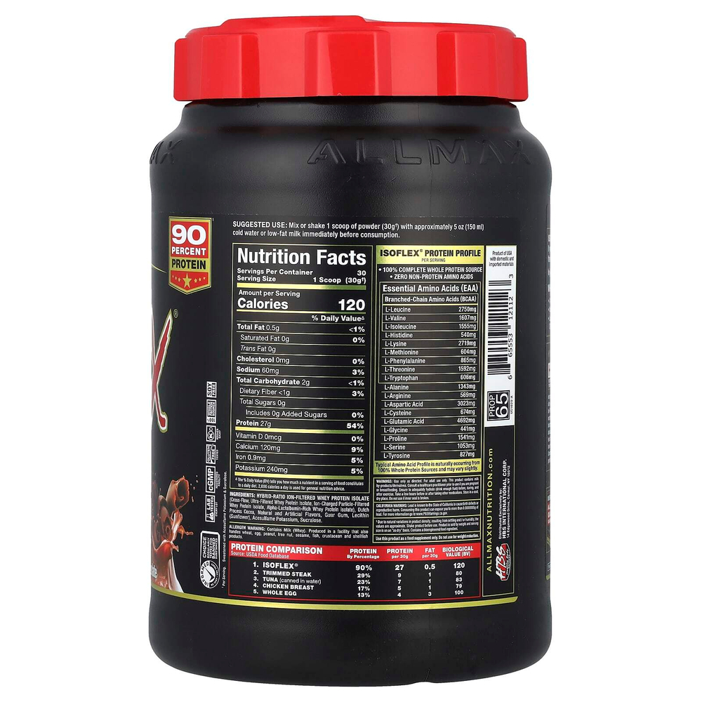 ALLMAX, ISOFLEX®, чистый изолят сывороточного протеина, шоколад, 2 фунта (907 г)
