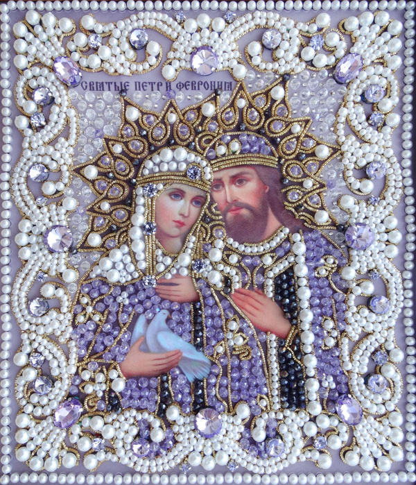 ЖС-13-ЗФ Набор для вышивания хрустальными камнями Святые Петр и Феврония (сиреневый)
