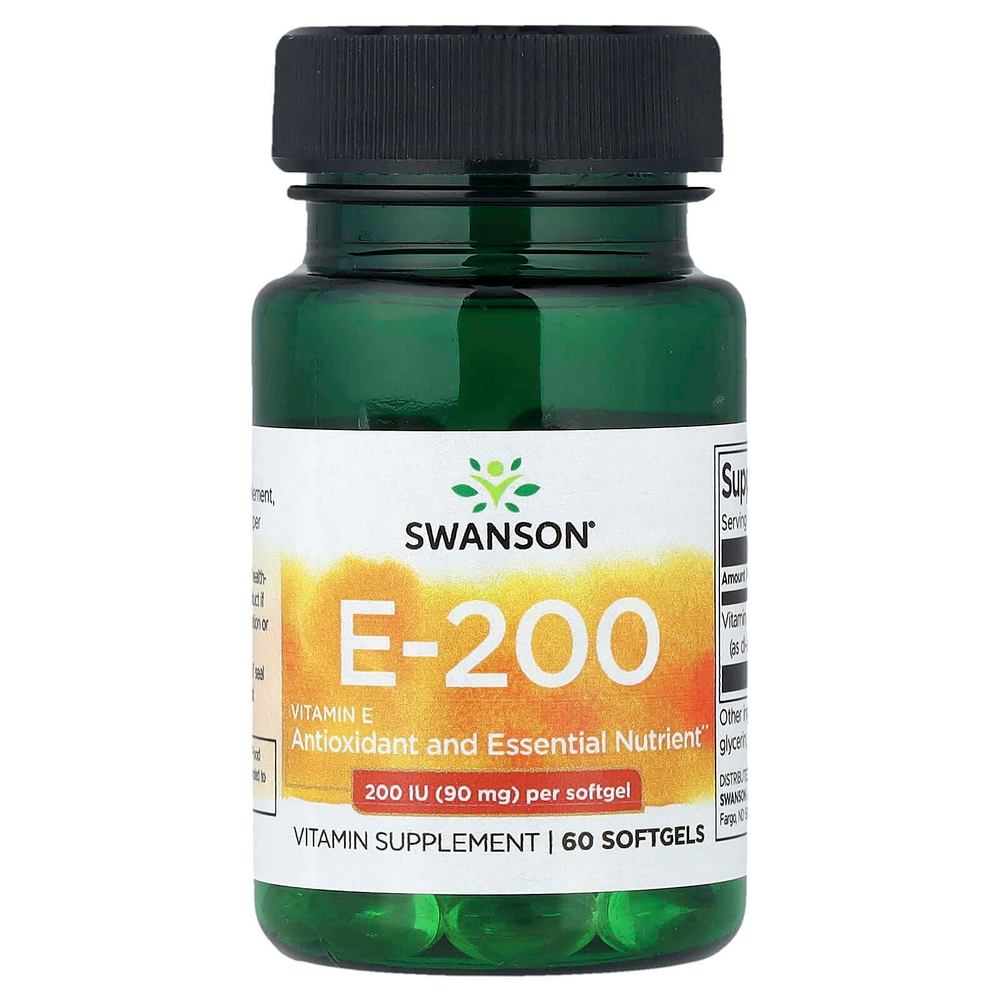 Swanson, витамин E-200, 90 мг (200 МЕ), 60 капсул