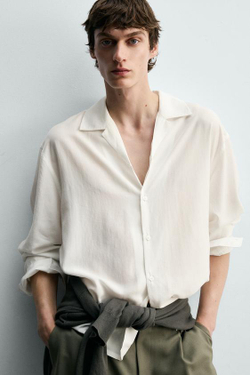 ZARA РУБАШКА RELAXED FIT ИЗ СТРУЯЩЕЙСЯ ТКАНИ, БЕЛЫЙ