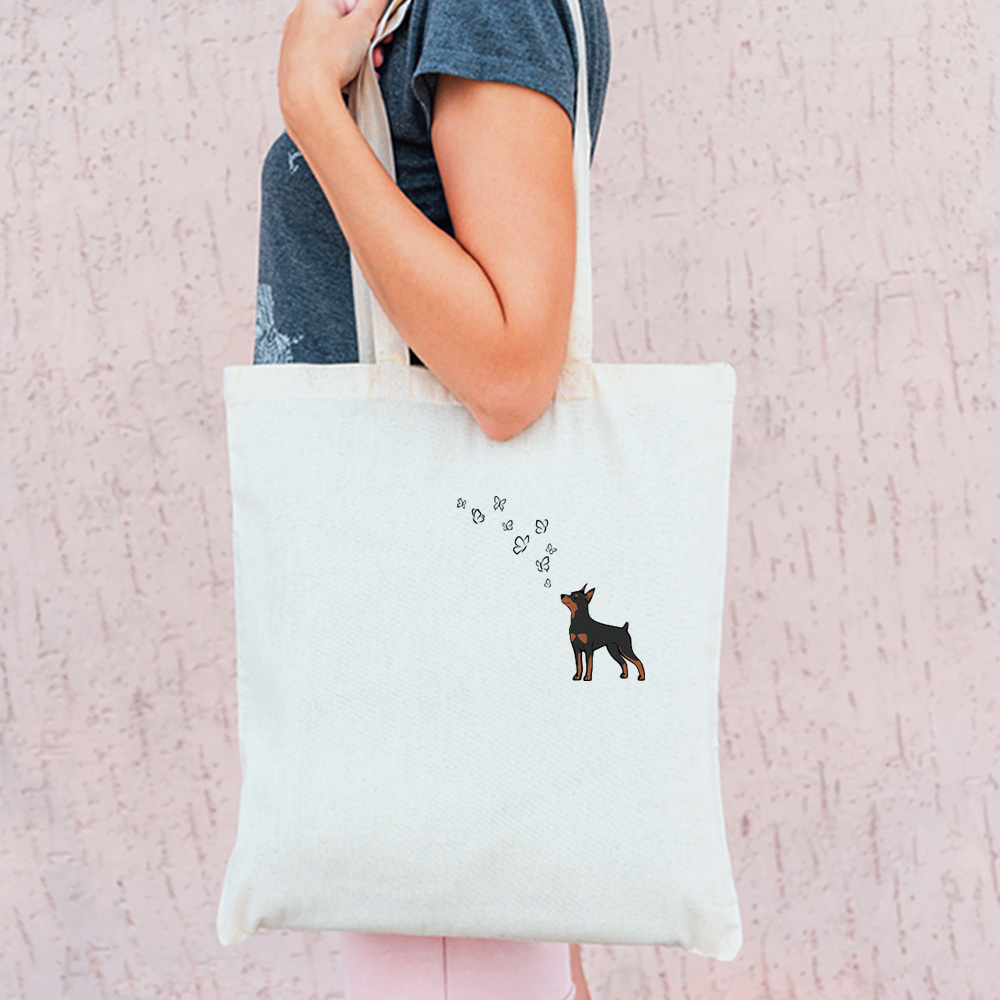 Тканевая сумка "Цвергпинчер и бабочки""