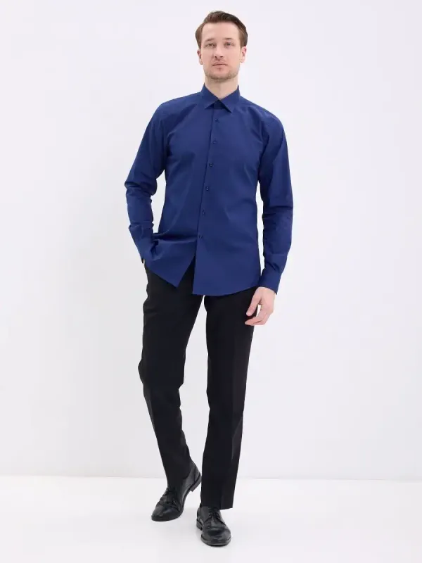 Рубашка на высокий рост LONG SLIM FIT с длинным рукавом, темно-синяя