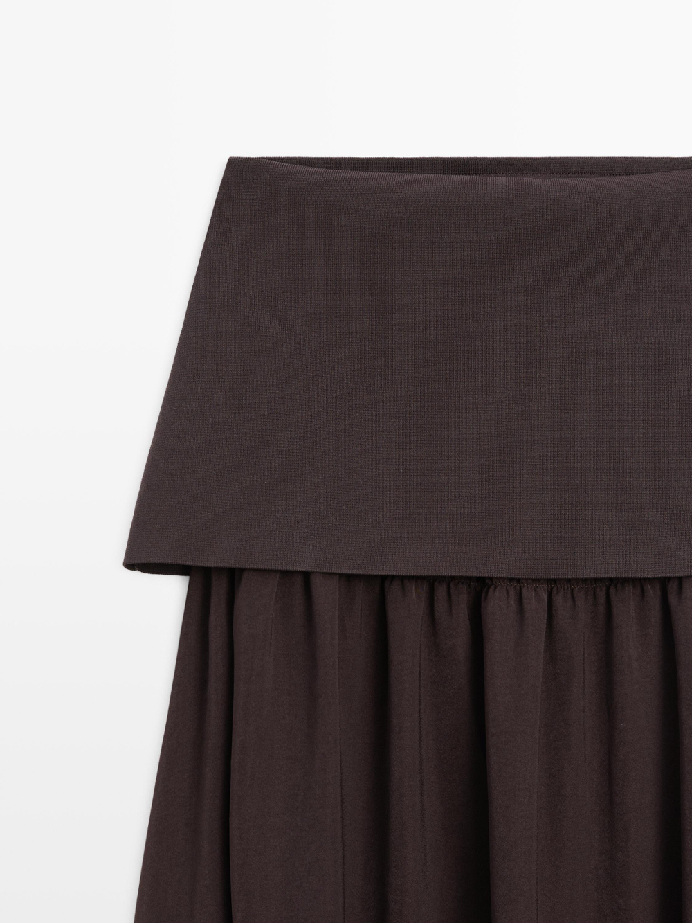 Massimo Dutti Струящаяся юбка миди с контрастными деталями, коричневый