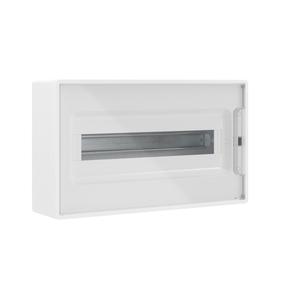 Щиток 18 мод настенный  FRAME, белый с прозрачной дверцей, с 2 шинами PEN на 8 и 10 отв.