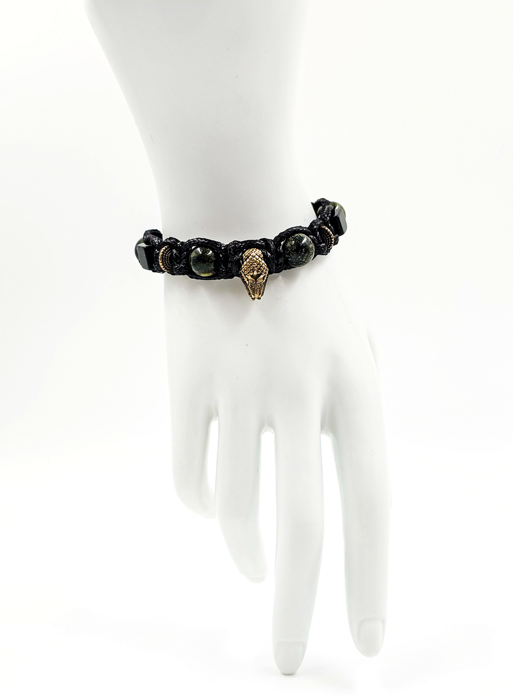 Мужской браслет на руку Змея. Авантюрин и Змеевик