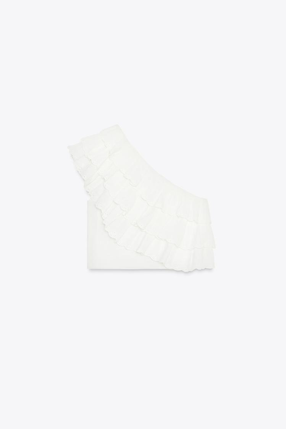 ZARA ТОП АСИММЕТРИЧНОГО КРОЯ ИЗ ШИФОНА С ВОЛАНАМИ, БЕЛЫЙ