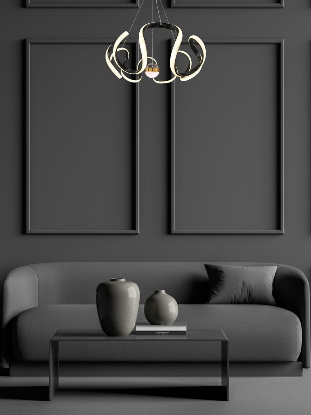 Люстра подвесная светодиодная Lanbos Риббон, LED 70 Вт, до 15 кв м, золотая