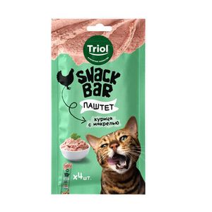Уценка! Срок 31.05.26/ Лакомство Triol SNACK BAR для кошек "Паштет из курицы с макрелью", 40г