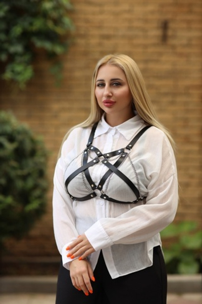 Портупея из натуральной кожи с цепочками Plus size 300-15PSars