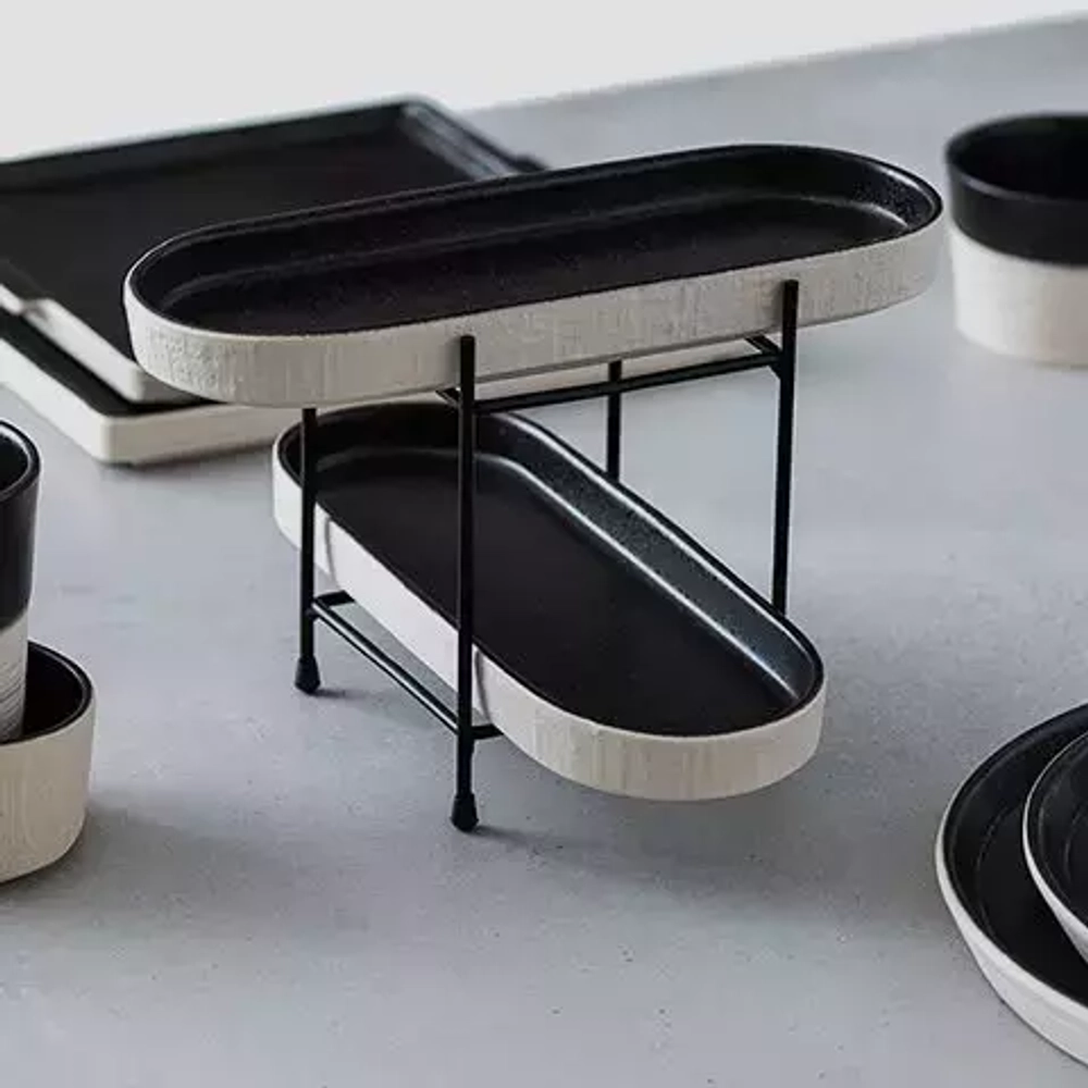 Тарелка 20х36.5см Costa Nova Notos черно-белая