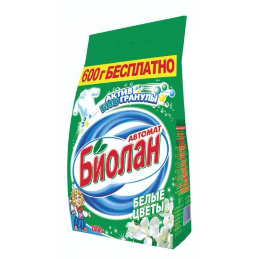 Порошок стиральный БИОЛАН СМС Автомат Белые цветы, мягкий 2400 г