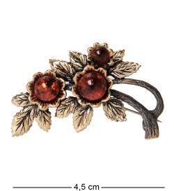 AM-2317 Брошь «Веточка Вишни» (латунь, янтарь)