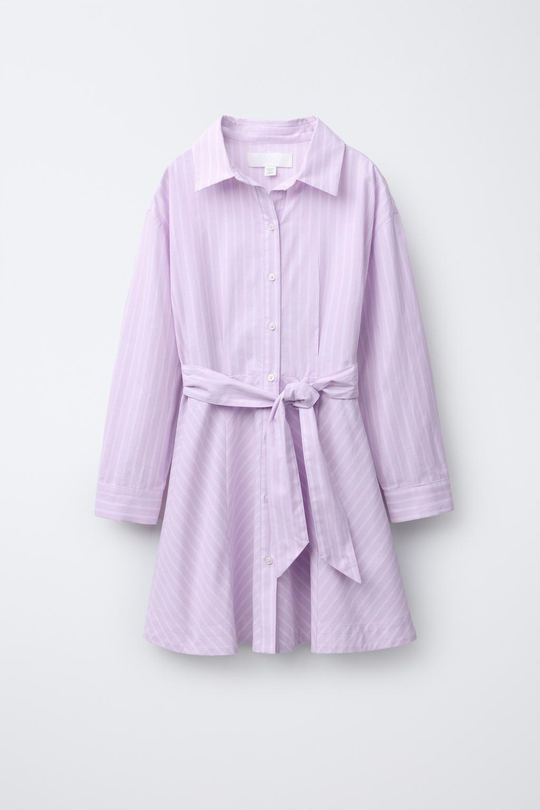 ZARA ПЛАТЬЕ-РУБАШКА В ПОЛОСКУ, ЦВЕТ МАЛЬВЫ
