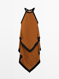 Massimo Dutti Платье миди с контрастными слоями, светло-коричневый