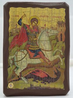 Георгий Победоносец. Афонская икона под старину с мощевиком.