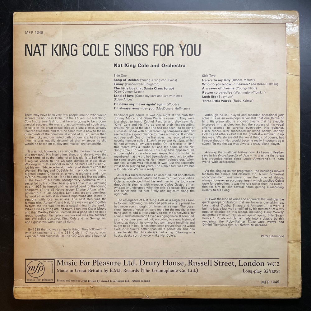 Nat King Cole ‎– Nat King Cole Sings For You (Англия)