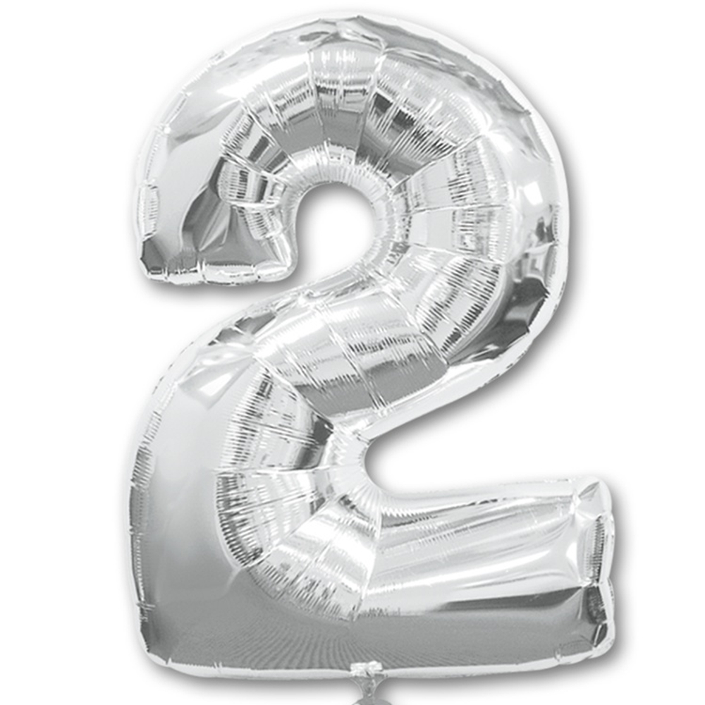 Шар фольгированный Цифра 2 90 см (Серебряный)