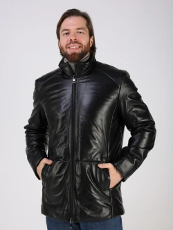 Куртка зимняя кожаная с капюшоном пуховик