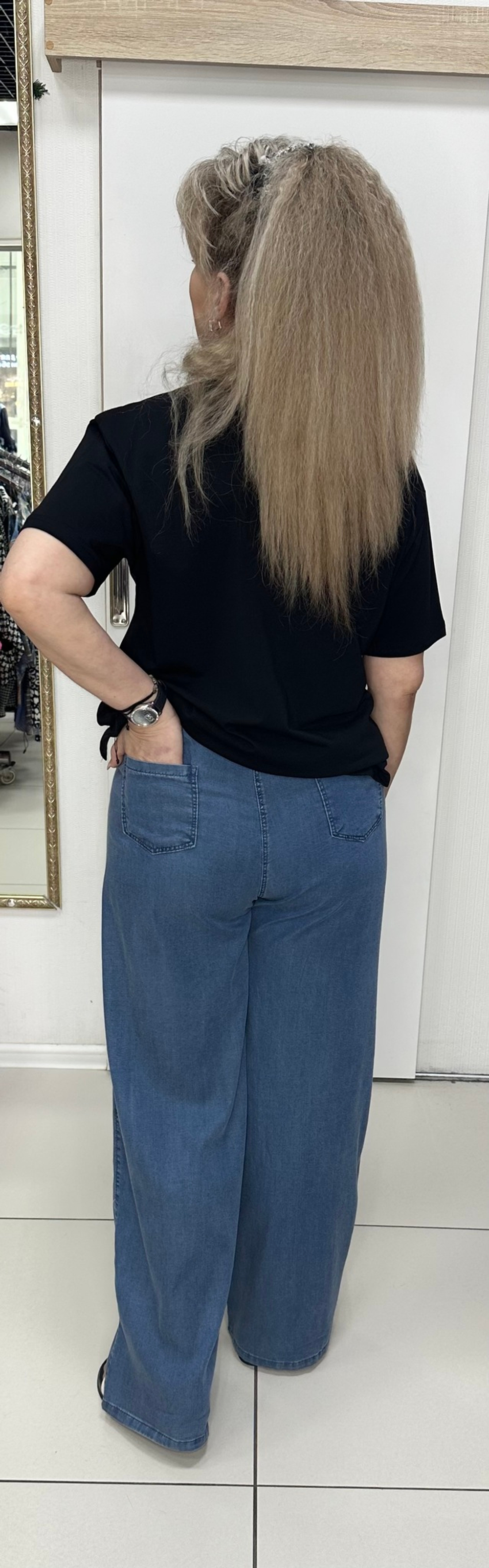 Синие летние брюки-палаццо