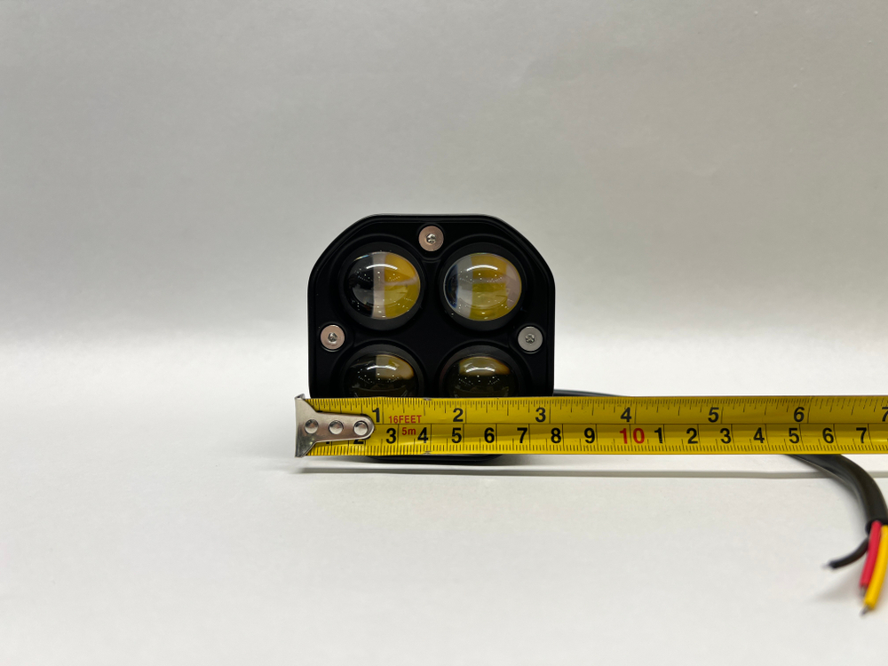 Светодиодная фара, 4 диода, 4D линза, 12-24 вольта, двухрежимная, направленный дальний свет, белый + желтый свет (за 1 шт.)