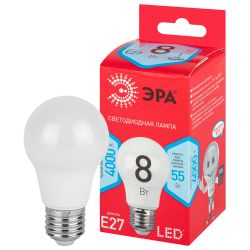 Лампочка светодиодная ЭРА RED LINE LED A55-8W-840-E27 R Е27 / E27 8Вт груша нейтральный белый свет | Лампы cветодиодные Груша (A)
