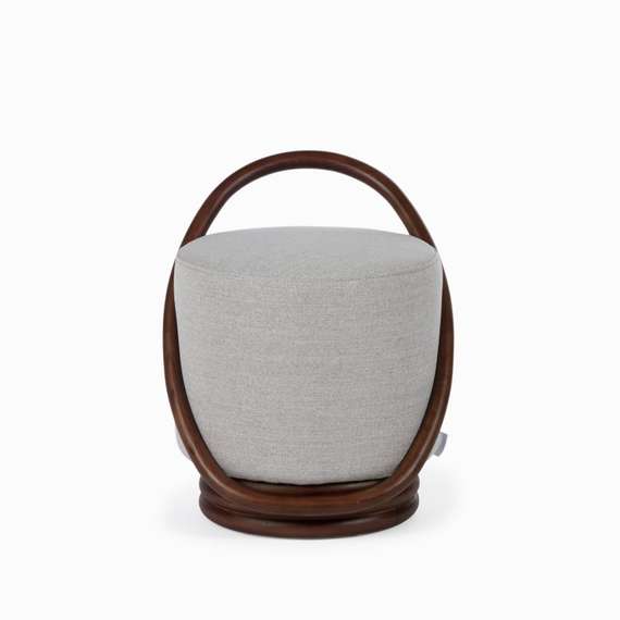 Пуф с ручкой Riot 46х55 см, серая ткань, орех