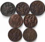 Набор медных монет Денга 1731-1750 года (7 монет) без повторов (F)