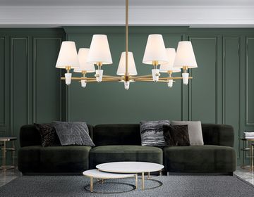 Люстра на штанге с абажурами и мрамором 7*Е14 LH75045/7 BS/WH латунь/белый High Light Ceramo Classic Ambrella