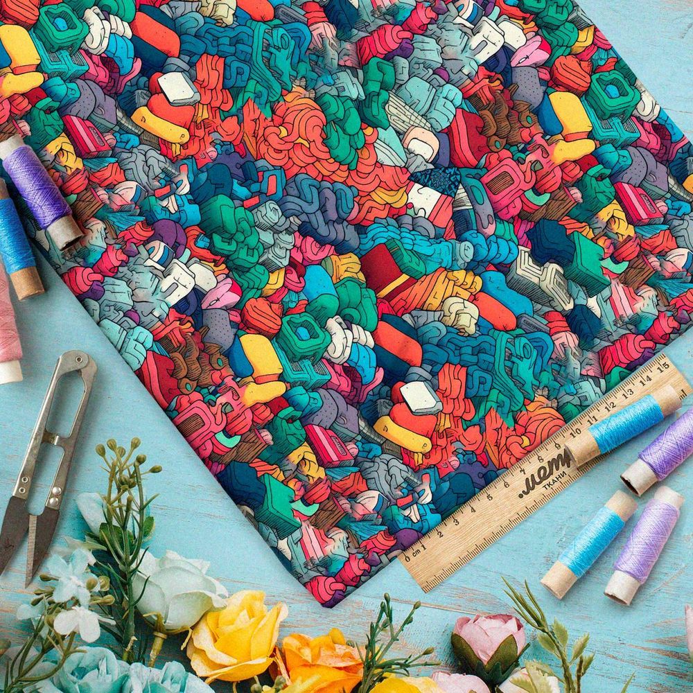 Ткань премиум флис пластелиновый хаос