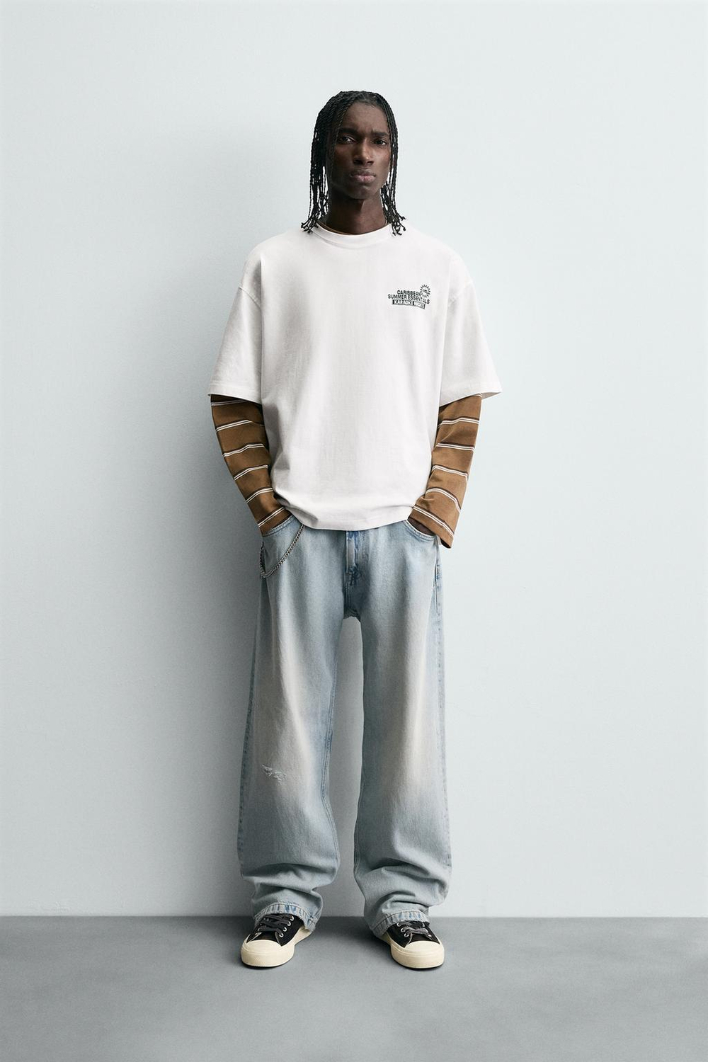 ZARA ФУТБОЛКА С ПРИНТОМ И НАДПИСЯМИ, БЕЛЫЙ