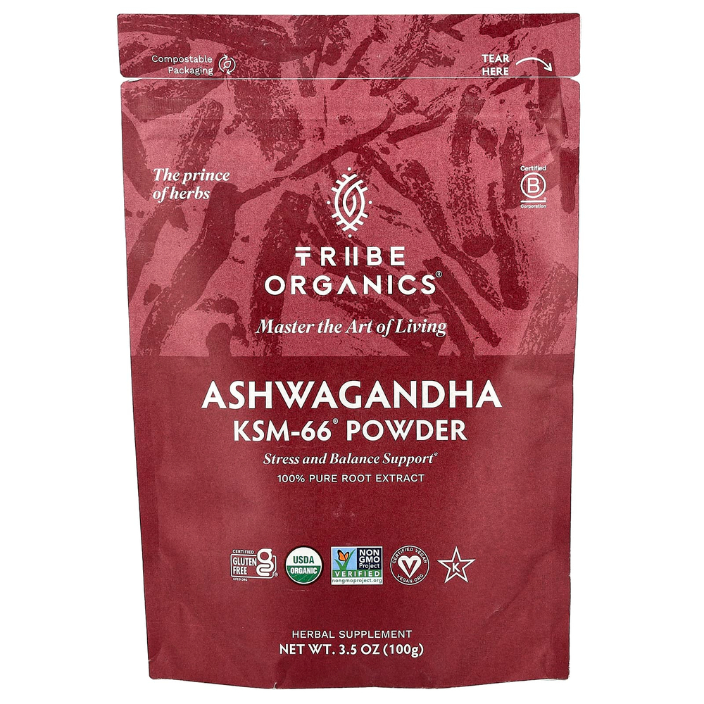 Tribe Organics, Ашваганда KSM-66®, порошок, 100 г (3,5 унции)
