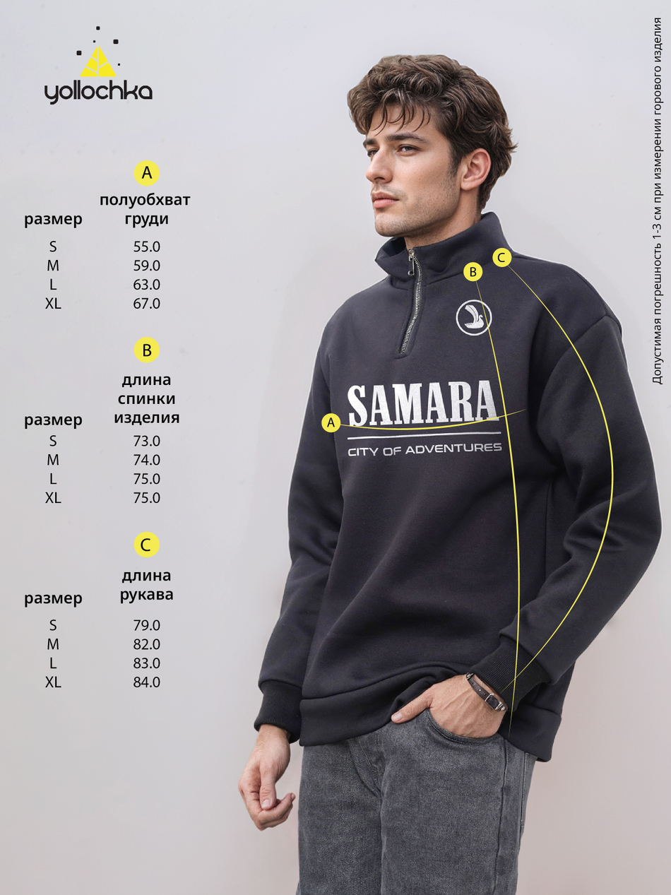 Толстовка мужская с зип-воротником "Samara" серый