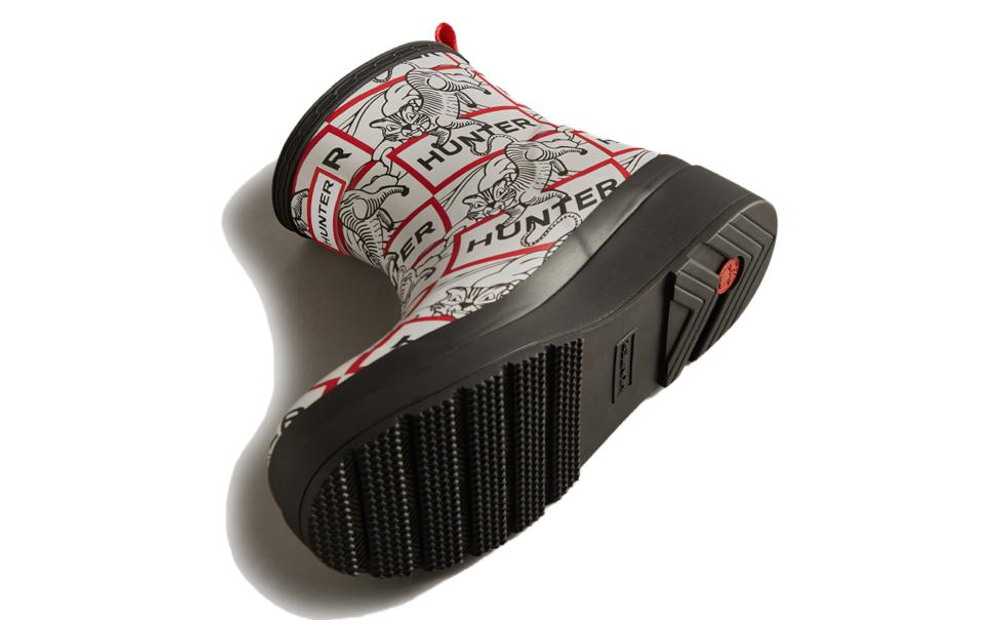 HUNTER Waterproof Rain Boots Women"s Black White Crackle