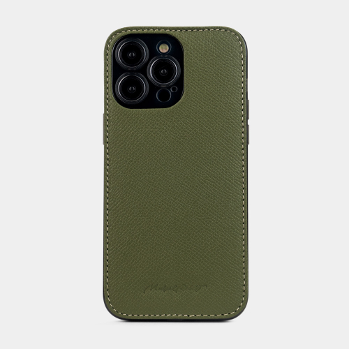 Чехол для iPhone 15 Pro из кожи сафьяно, цвета хаки