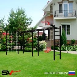 Уличная шведская стенка Sv Sport рукоход х 2 с комплектом турник прямой У50444К (Со спинкой/Щит баскет/Сетка)