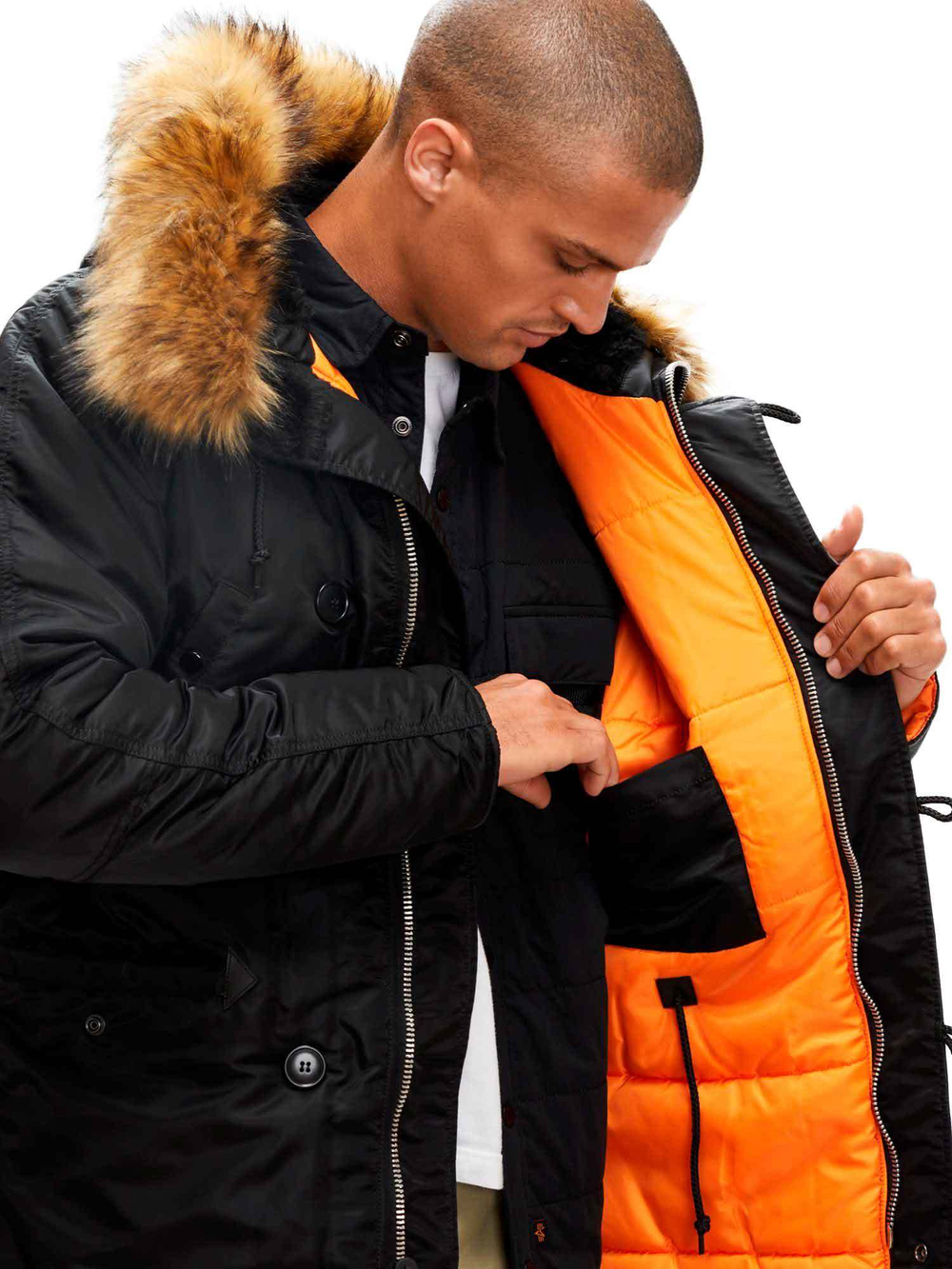 Куртка Аляска Alpha Slim Fit N-3B (черная - black/orange)