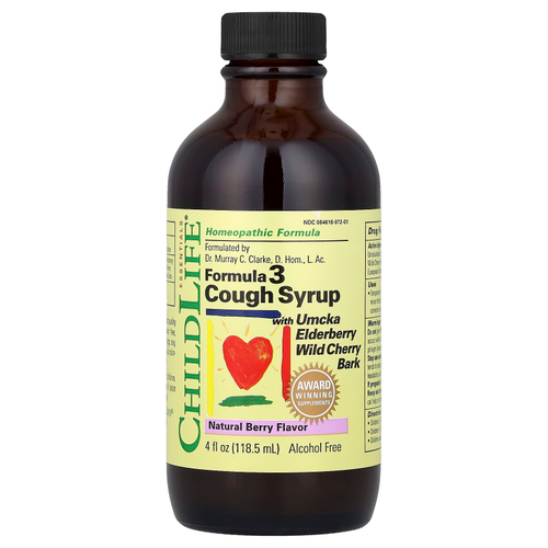 ChildLife Essentials, Formula 3, сироп от кашля, без спирта, натуральные ягоды, 118,5 мл (4 жидк. унции)