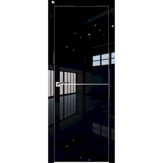 Межкомнатная дверь глянцевая Profil Doors 16LE чёрный люкс с алюминиевым молдингом