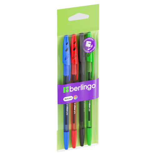 Набор шариковых ручек "Tribase grip" 4 шт., 4 цв., 1,0мм, грип, европодвес, Berlingo