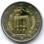 2 евро 2011 год. Сан-Марино. Регулярный выпуск. Тип 2. Биметалл UNC