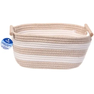 Корзинка вязаная интерьерная с ручками «БИРГИТ», цвет беж/белый, 35*22*14см, (лейбл селфи)