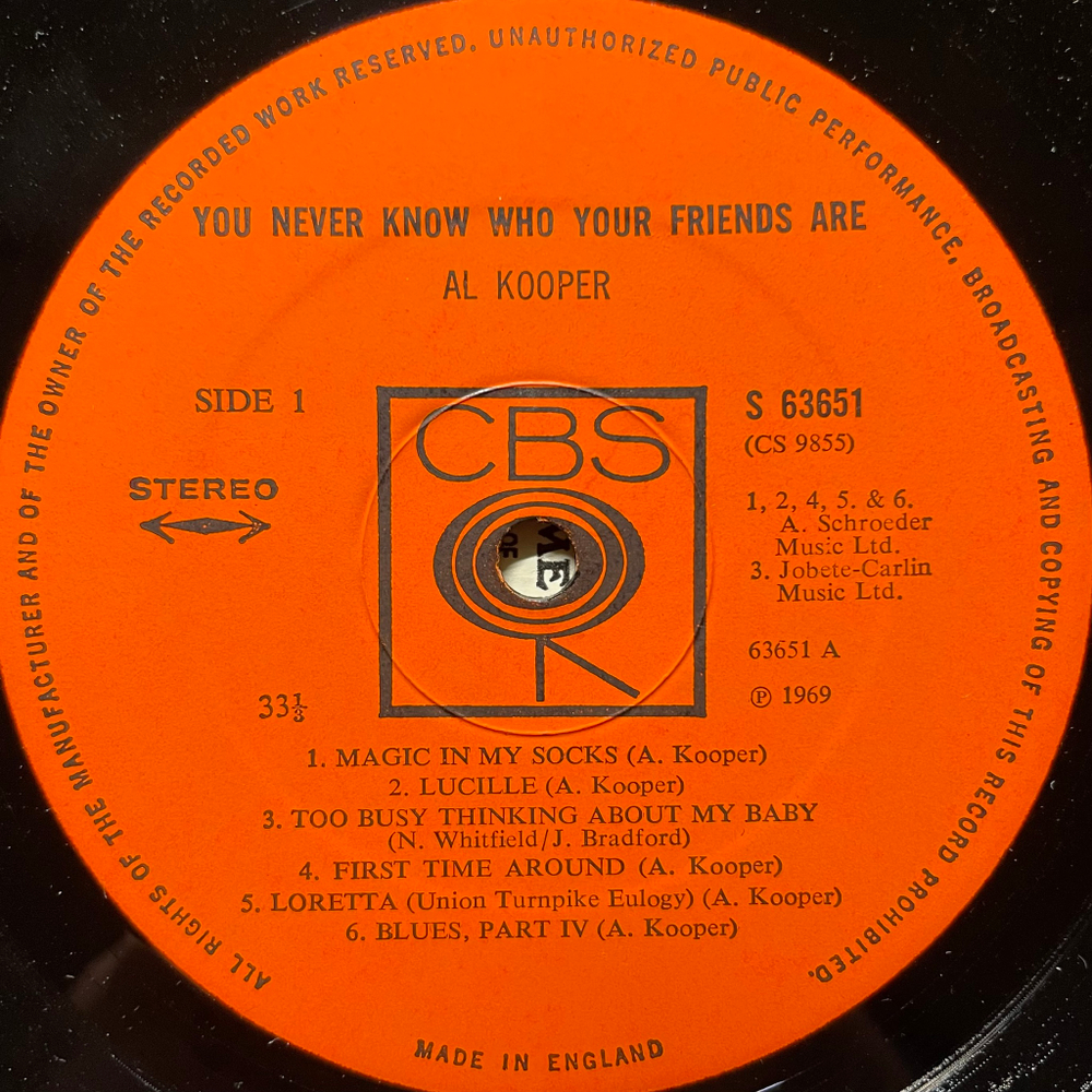 Al Kooper ‎– You Never Know Who Your Friends Are (Англия 1969г.)