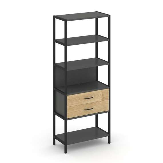 Shelf System Односекционный стеллаж пятиярусный с ящиками SN.STM-512 Антрацит/Тиквуд Светлый/Металл