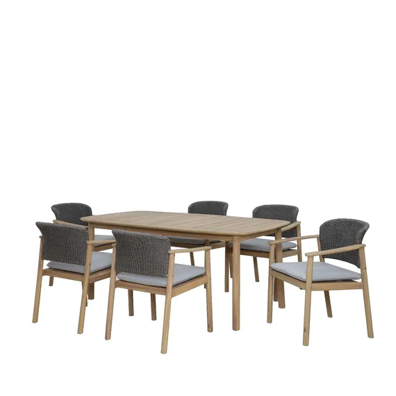 Комплект Freeport из массива акации, стол 180х90 см, 6 стульев