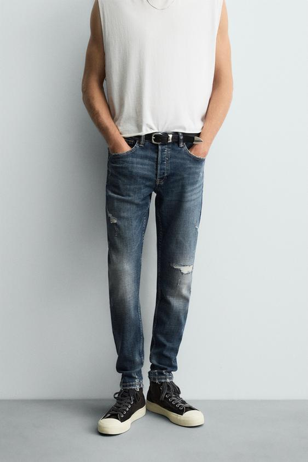 ZARA ДЖИНСЫ SKINNY FIT С РАЗРЕЗАМИ, СИНИЙ