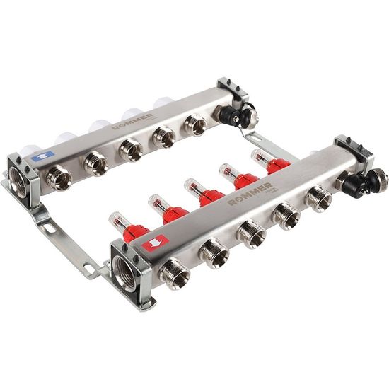 Коллектор Rommer 1"x3/4" на 5 контуров с расходомерами и запорными клапанами RMS-1201-000005