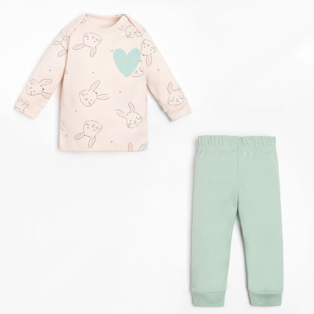 Комплект: джемпер и брюки "Зайчик", рост 80-86 см, бежевый/оливковый (Крошка Я)