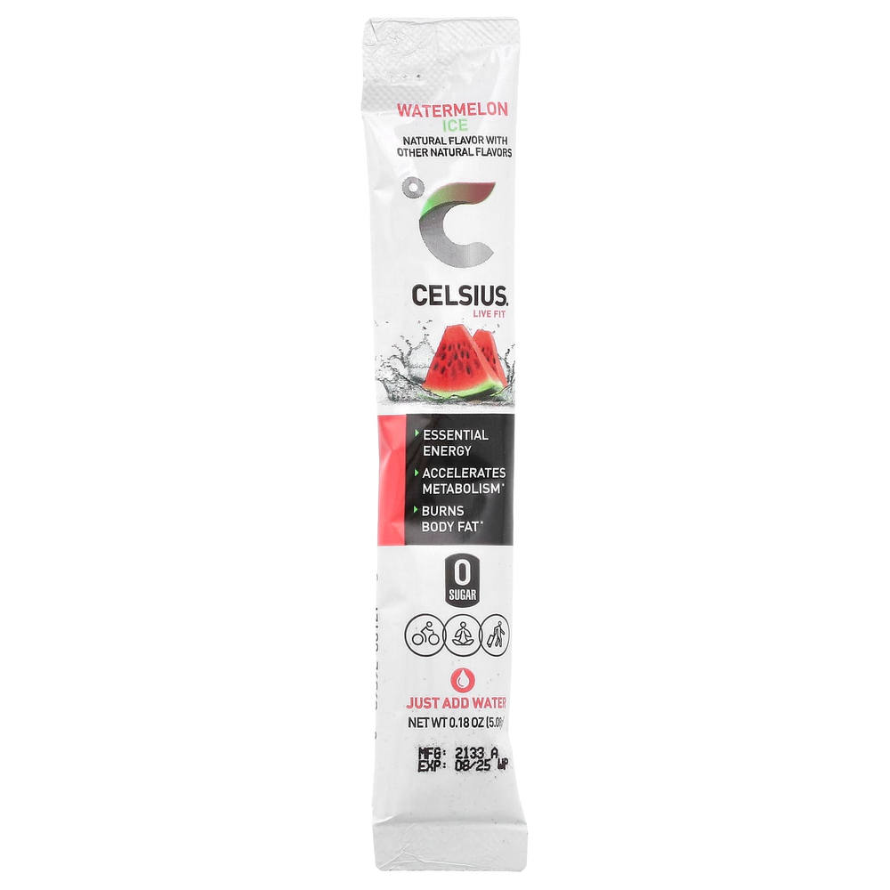 Celsius, Live Fit, арбузный лед, 14 упаковок, готовых к употреблению, по 5,08 г (0,18 унции)