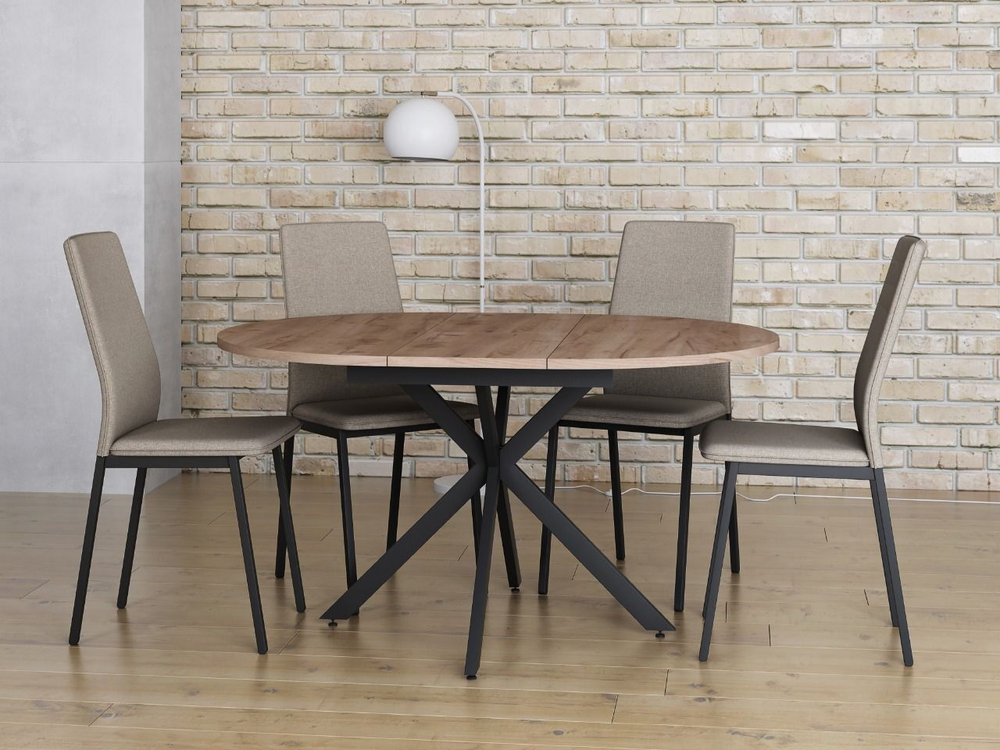 Стол кухонный обеденный круглый раздвижной Дуб Табачный/Чёрный, ПАРМА, 100х100х75,5 см