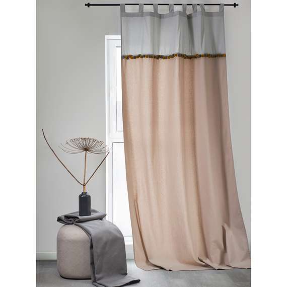 Штора из хлопка с помпонами бежево-серого цвета из коллекции essential, 150х290 см